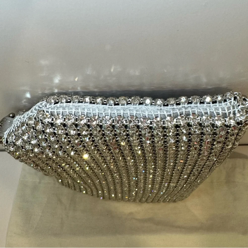 NWT Stella McCartney Crystal Rhinestone Soft Clutch W Silver Chain Crossbody